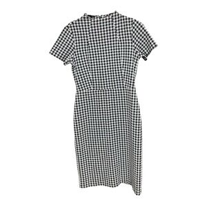Ann Taylor Black & White Gingham Sheath Dress with Raglan Sleeves Back Zip Size
